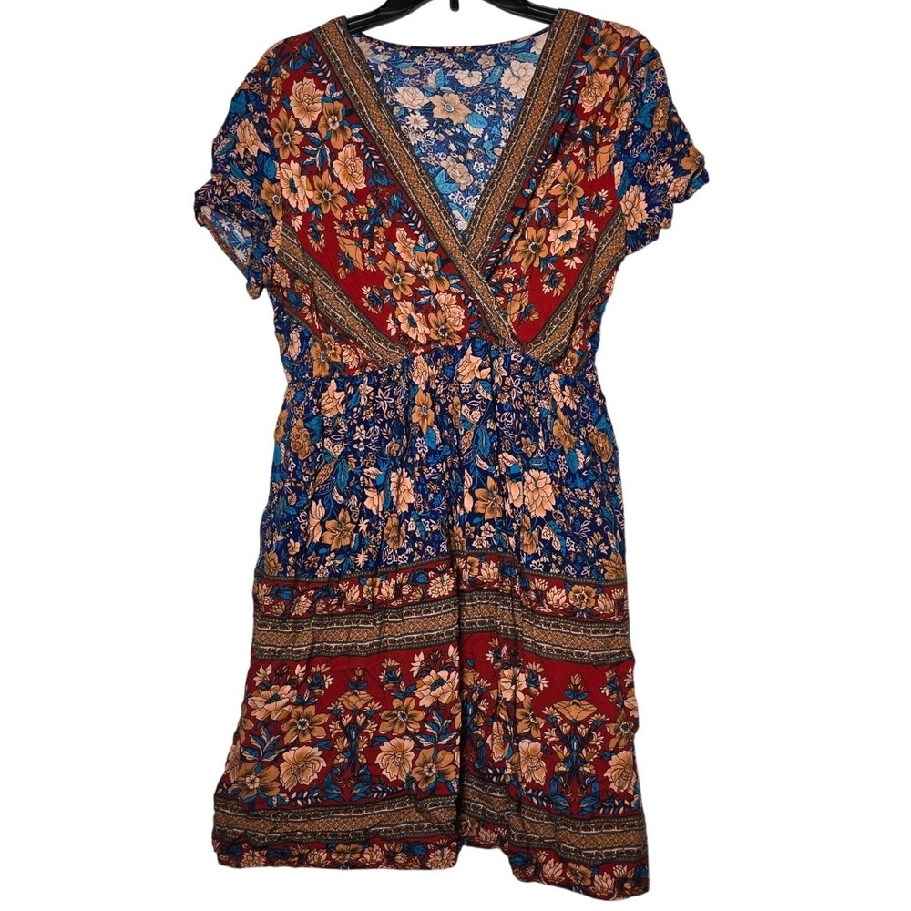 Shein Multicolor Floral Mini Dress XL Boho Chic Cottage Festival Summer Hippie